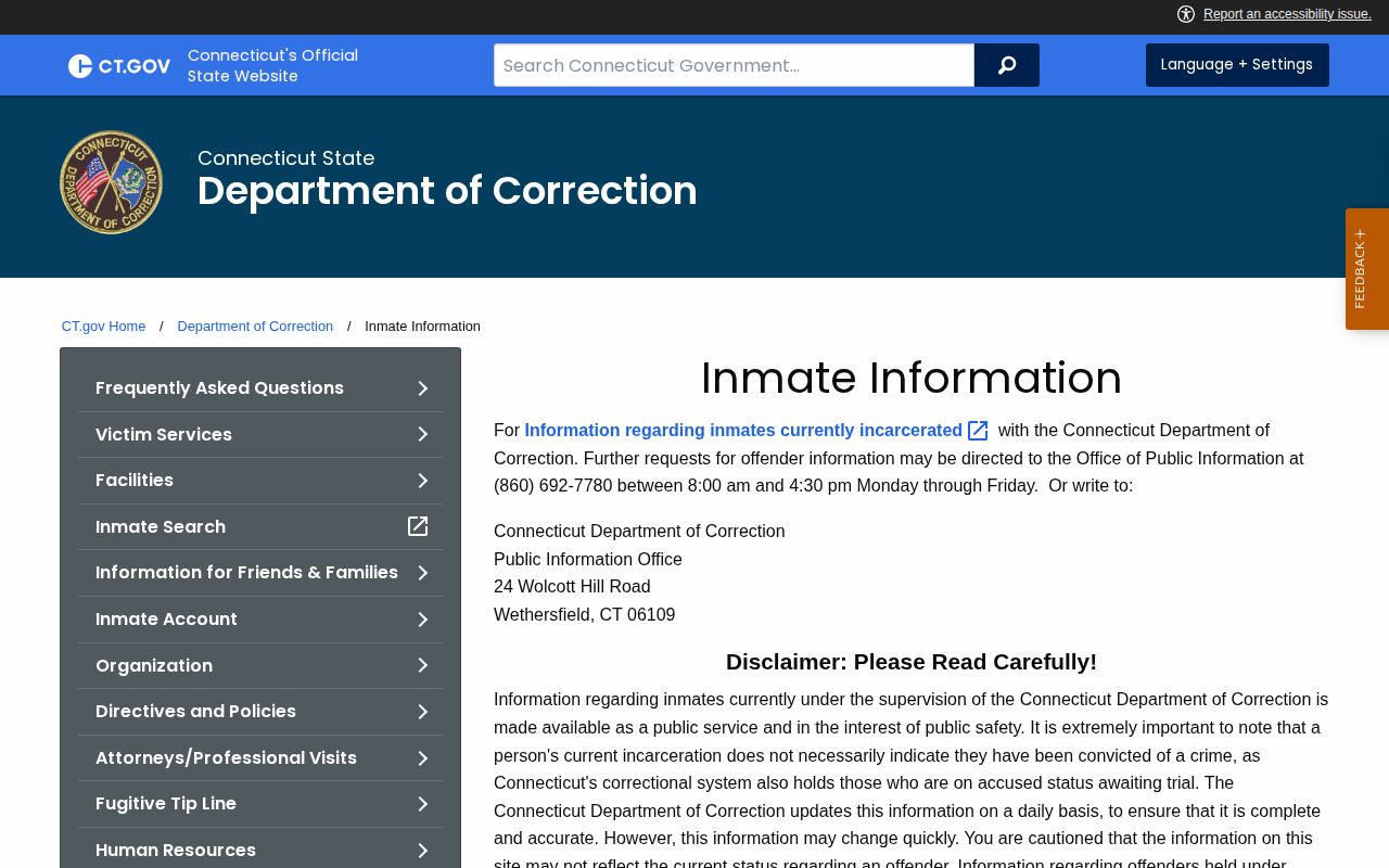 New Haven County CT DOC current custody information and daily update policy