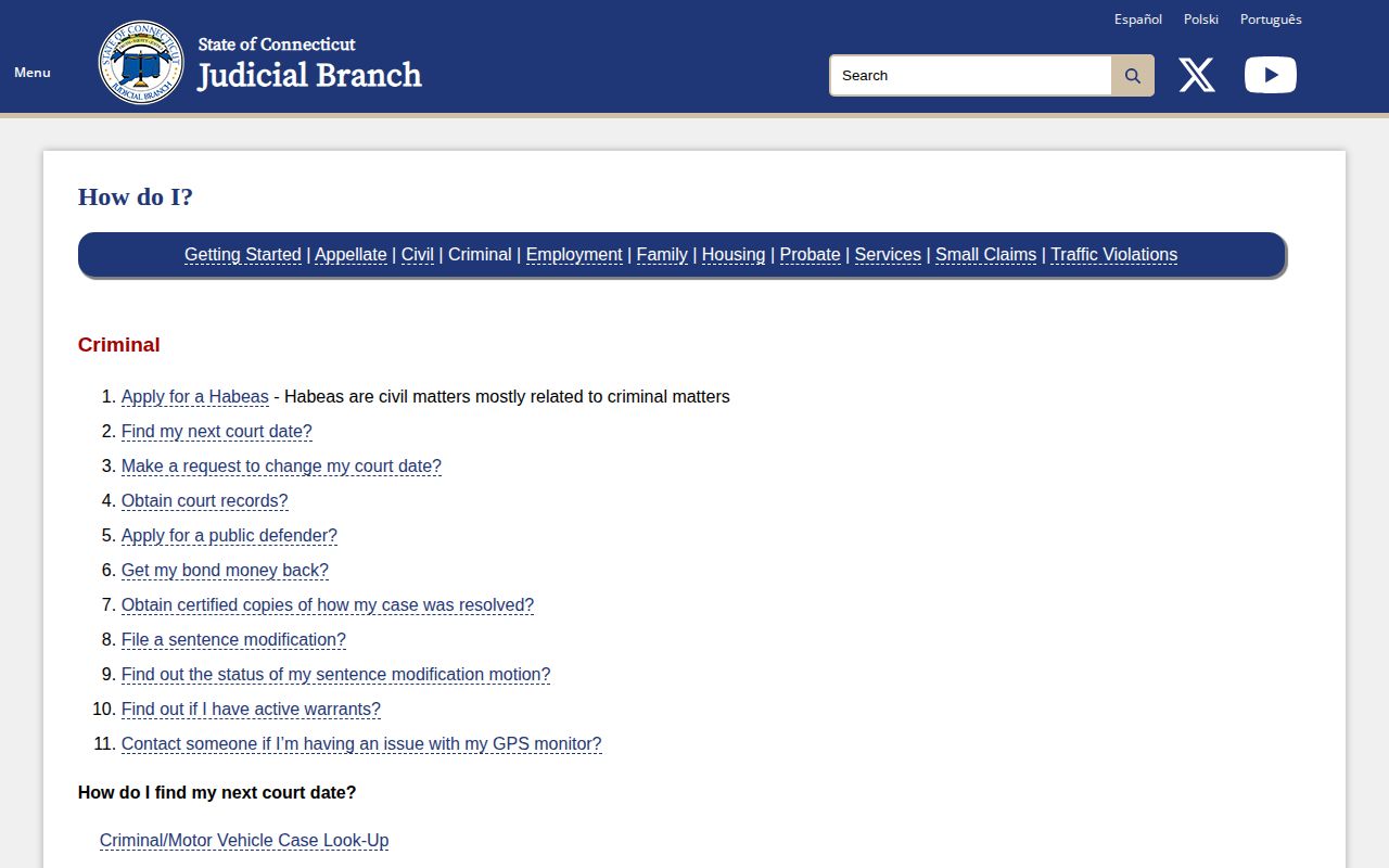 New Haven County warrant help page from the Connecticut Judicial Branch