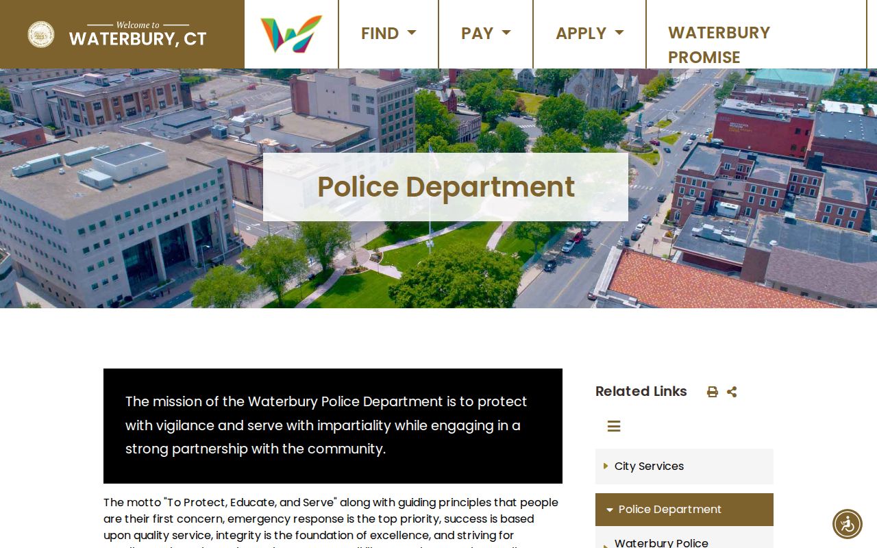 Waterbury Police official arrest records access page